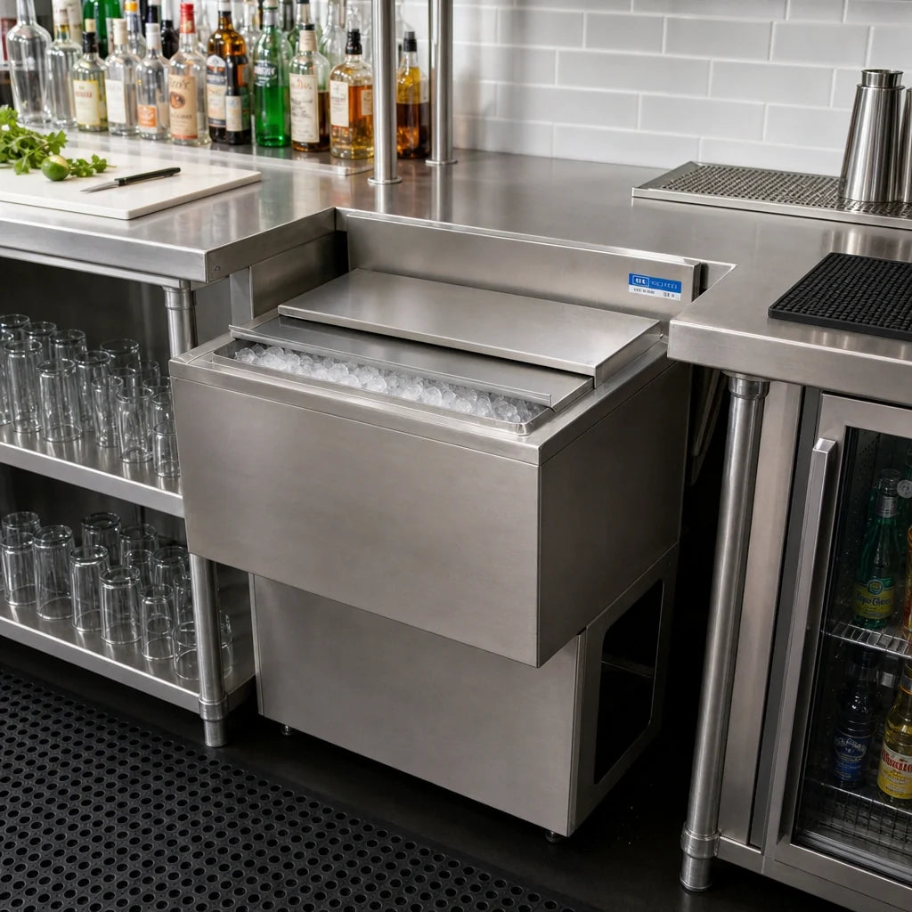 BK Resources UBB-18-IB30 30-Inch Underbar Stainless Steel Ice Bin with Sliding Cover, 80 lb Capacity