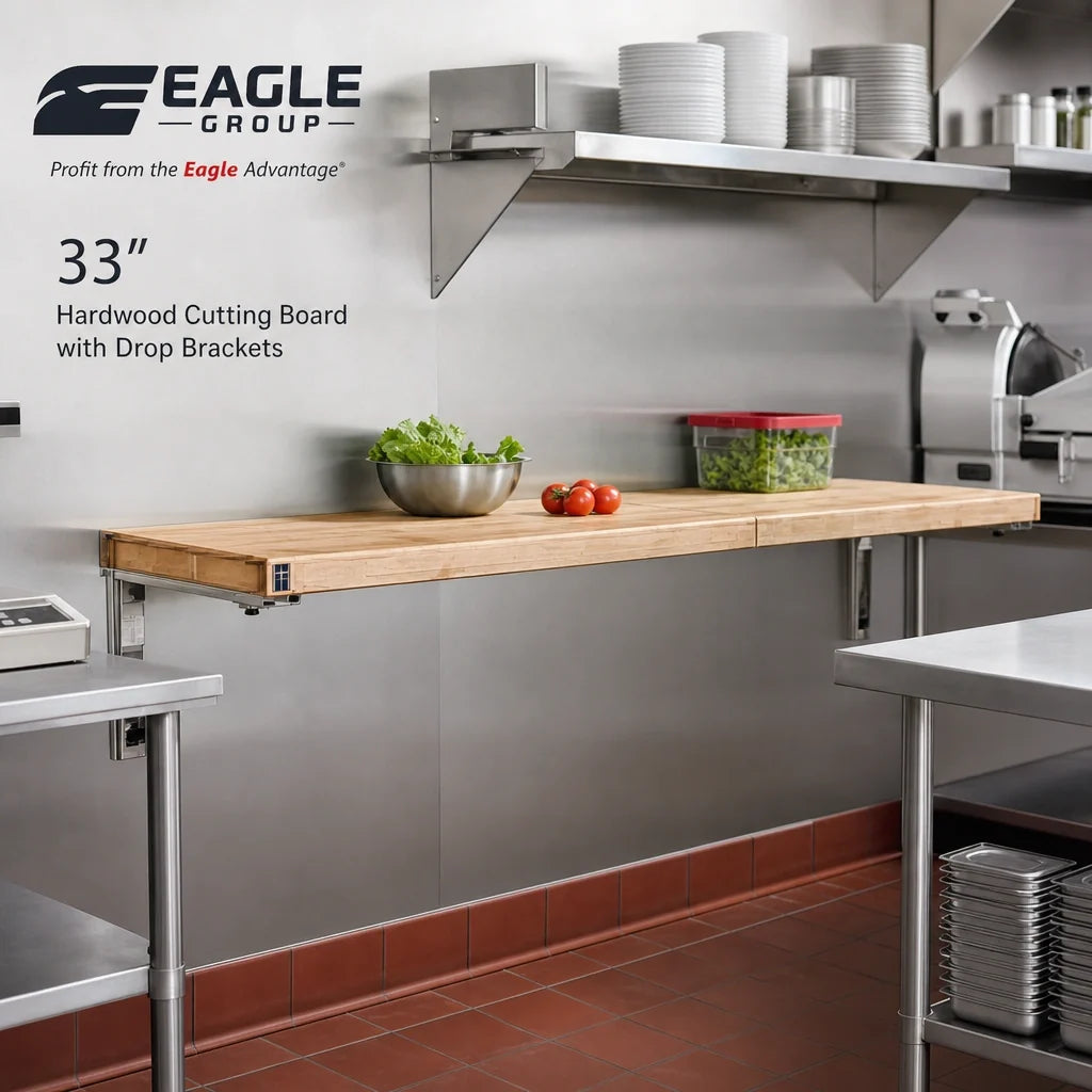 Eagle Group WB-DB-HT2 33-Inch Hardwood Cutting Board with Drop Brackets, 8-Inch Wide, 1-1/4-Inch Thick