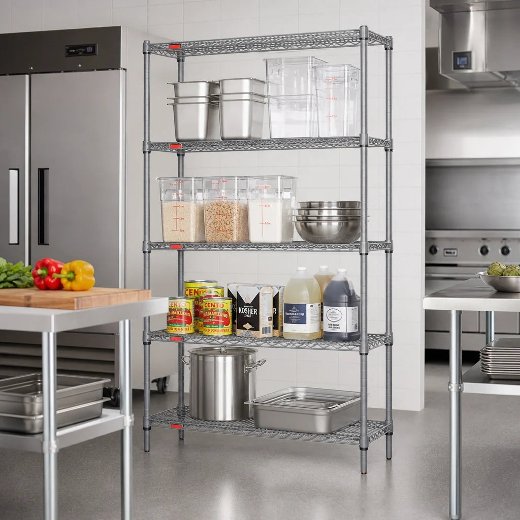 Eagle Group Valu-Master S4-63-2142V 4-Tier Stationary Wire Shelving Starter Unit, 42W x 21D x 63H, Pewter Gray Epoxy