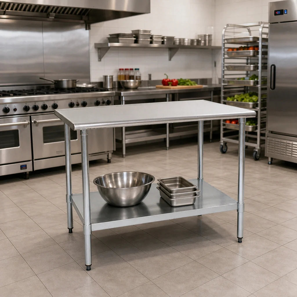 Eagle Group BlendPort® BPT-2430B 30 x 24 Inch 430 Stainless Steel Work Table with Galvanized Adjustable Undershelf, Flat Top