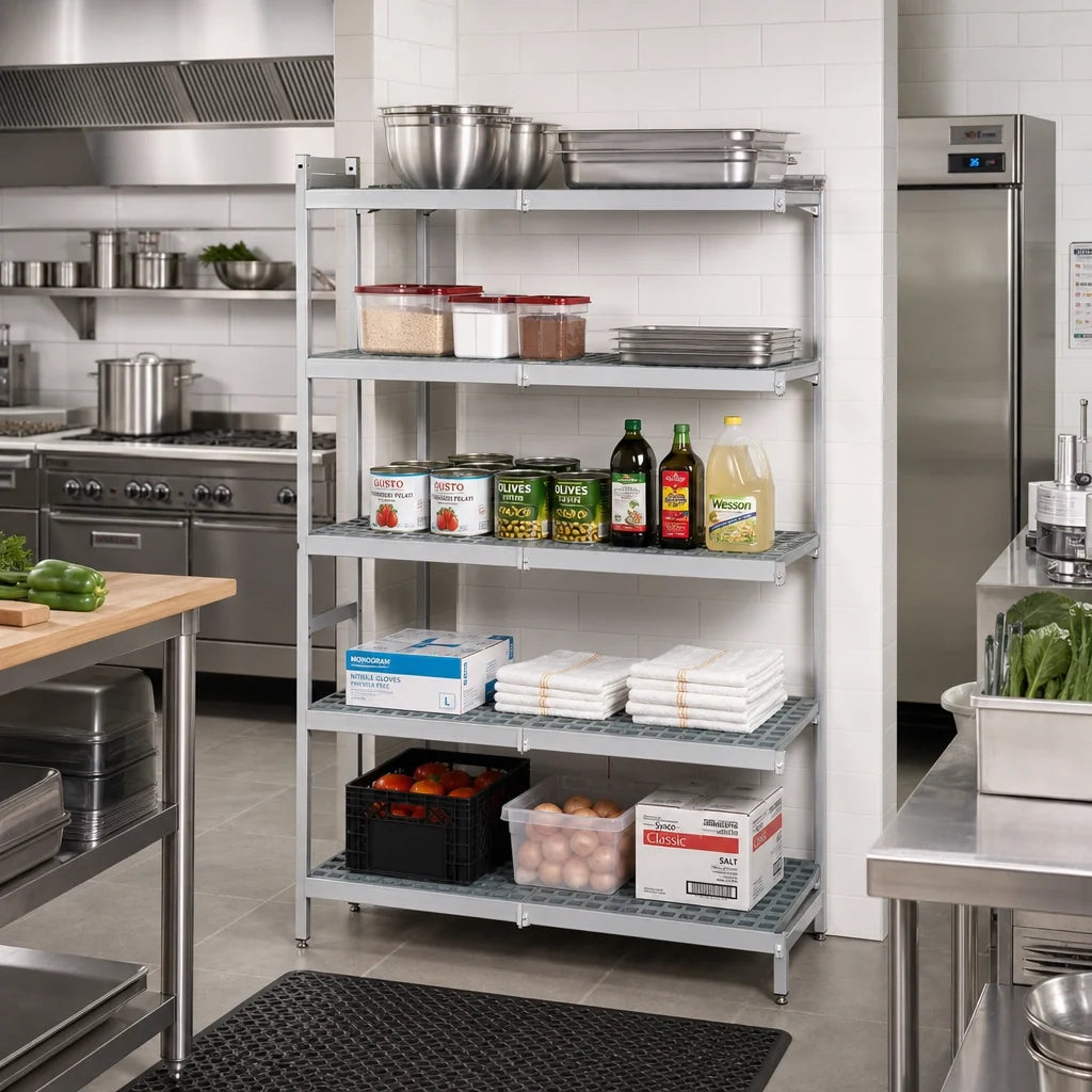 Fermod Fermostock 5R47A83-CE 5-Tier Corner Expansion Shelving Unit, 47W x 14D x 83H, Aluminum with Removable Polymer Inserts