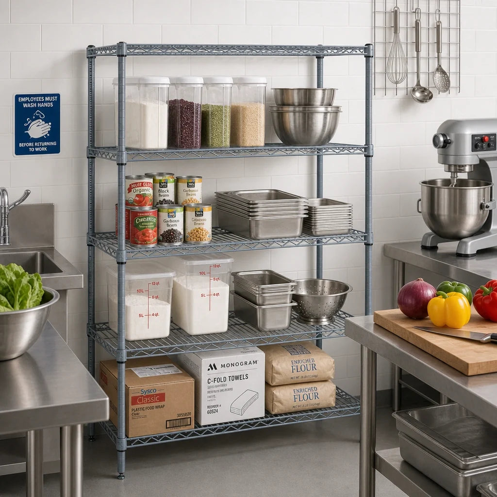 Quantum WR54-1830GY Wire Shelving Starter Unit, 30"W x 18"D x 54"H, 4-Shelf Stationary, Gray Epoxy Finish
