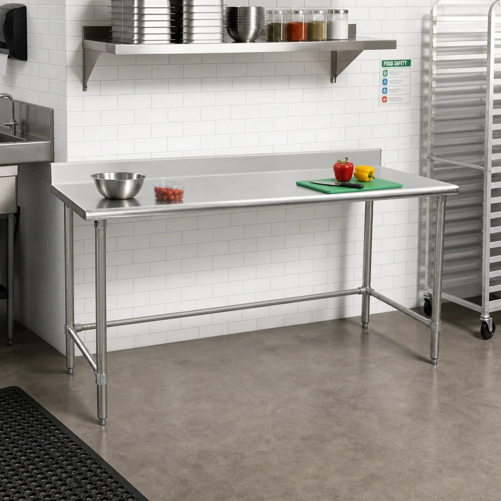 Eagle Group BlendPort® BPT-2448STB-BS 48 x 24 Inch 430 Stainless Steel Work Table with 4-1/2 Inch Backsplash and Rolled Front Edge