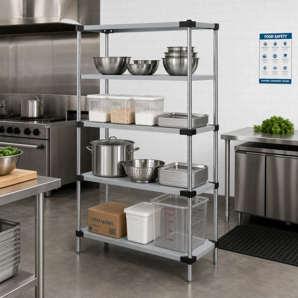 Quantum WRS4-63-1836SS 4-Shelf Solid Stainless Steel Shelving Starter Kit, 36"W x 18"D x 63"H