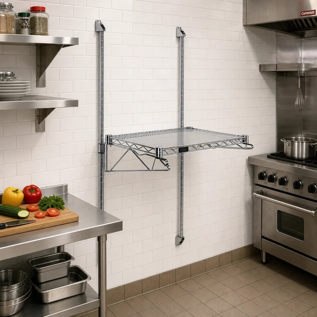 Quantum WC54-CB1248C Wall-Mounted Cantilever Single-Shelf Starter Unit, 54-Inch Posts, Chrome-Plated
