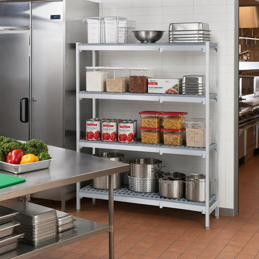 Fermod Fermostock 4R59C83-CE 4-Tier Corner Expansion Shelving Kit, 83"H x 59"W x 22"D, Anodized Aluminum/Polymer