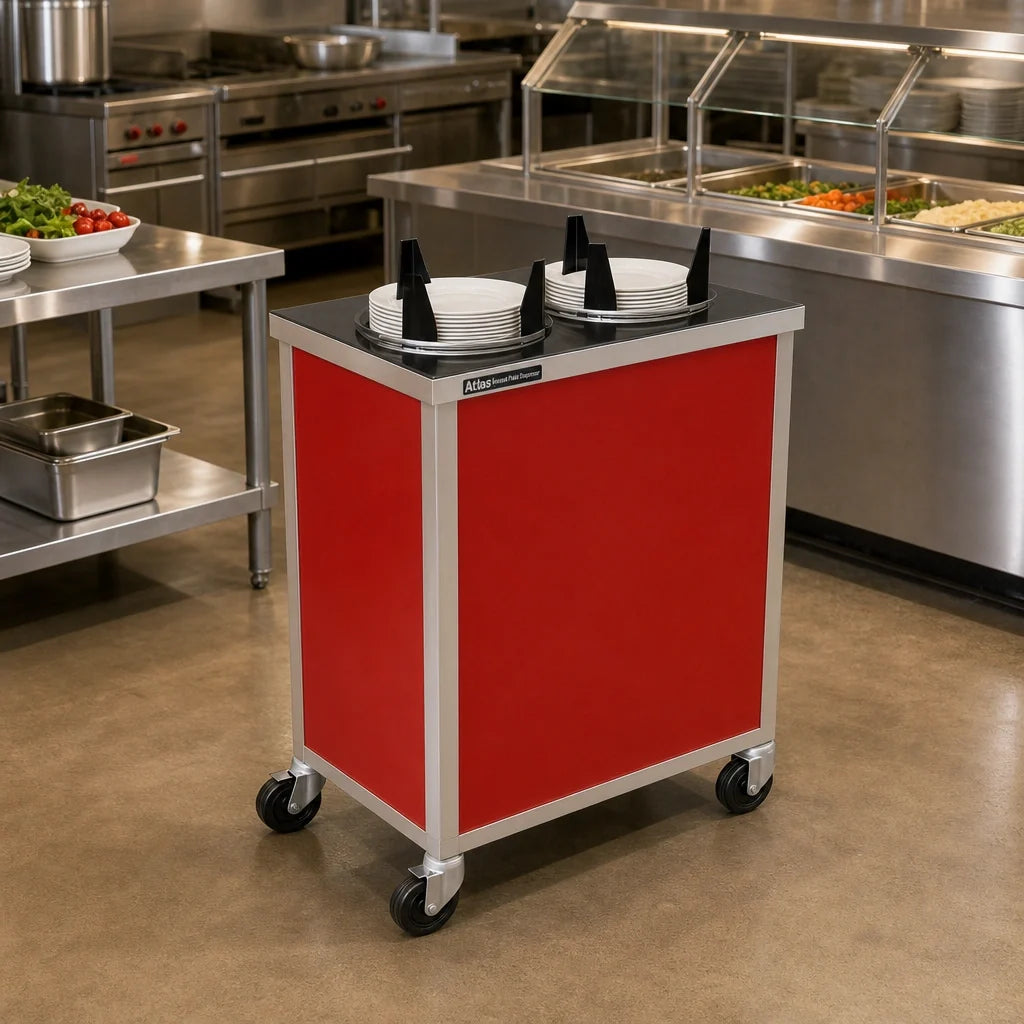 Atlas Metal MEPD2H-10-1/8 Heated Mobile Plate Dispenser, Enclosed, 2 Compartments, 10-1/8" Max Plate Diameter