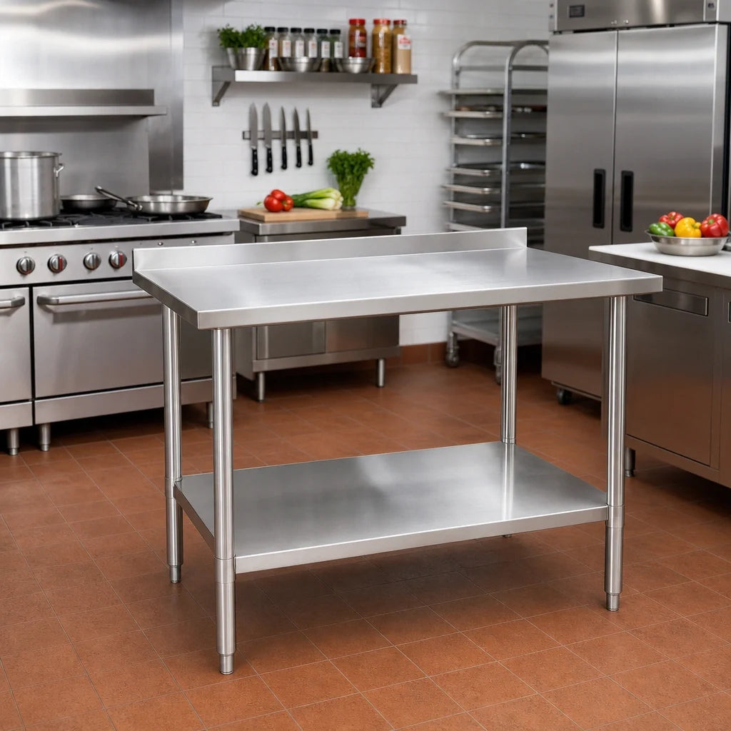 Eagle Group Budget Series UT3024B-1X 24 x 30 Inch 430 Stainless Steel Work Table with Adjustable Undershelf and Rear Up-Turn