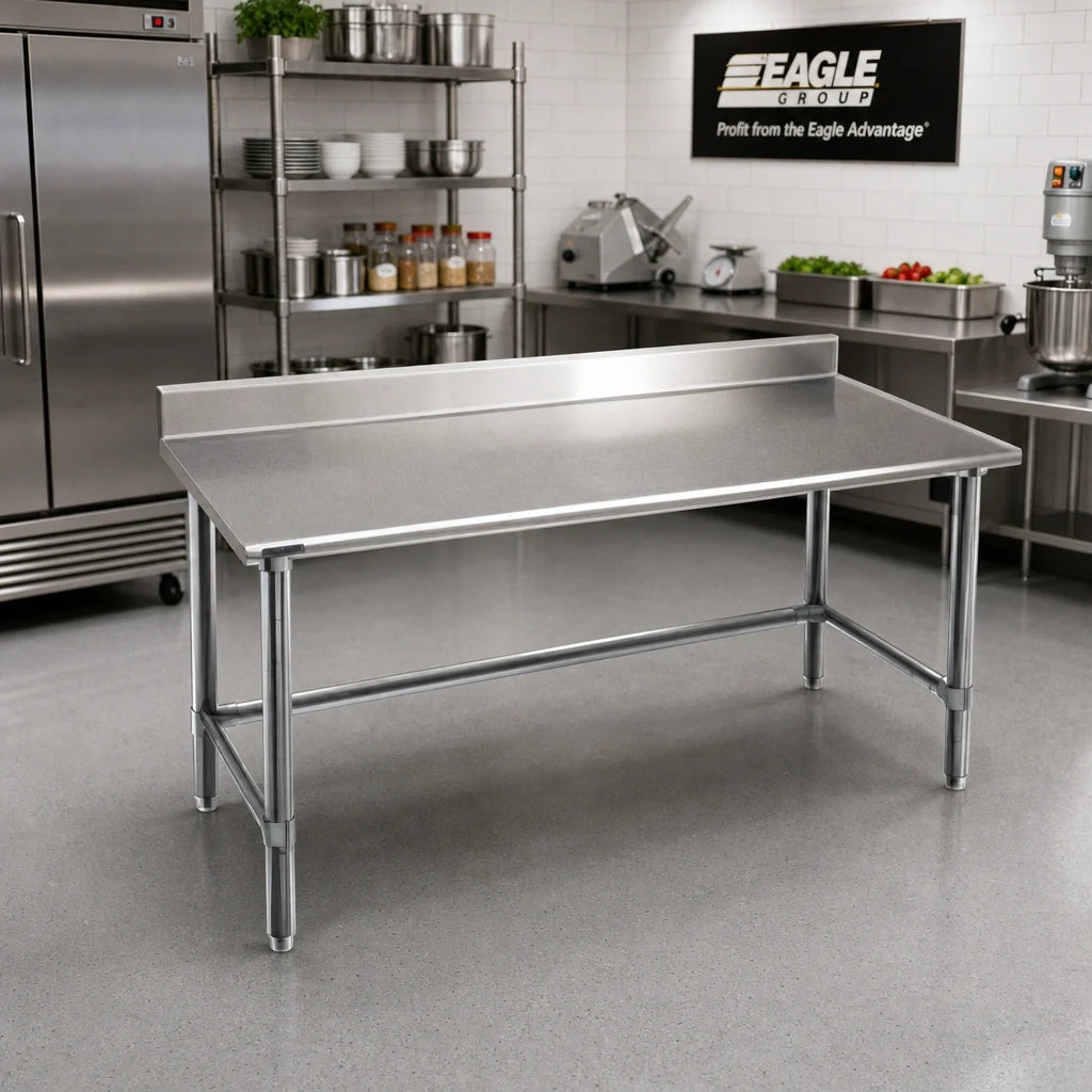 Eagle Group Spec-Master T3084GTE-BS 84-Inch x 30-Inch Stainless Steel Work Table with 4-1/2-Inch Backsplash, Open Galvanized Base