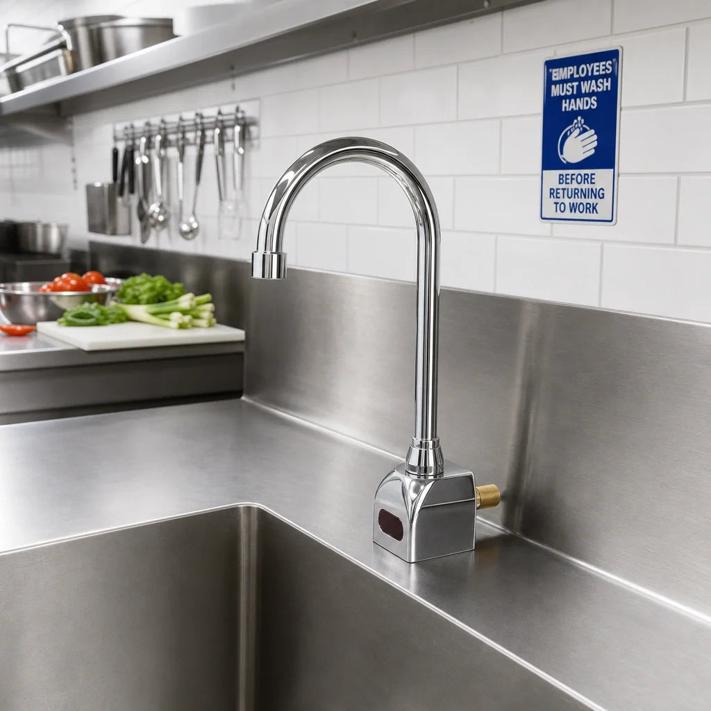 Fisher 76057 Touchless Sensor Faucet, Rigid Gooseneck, Single Backsplash Mount, Chrome-Plated Brass