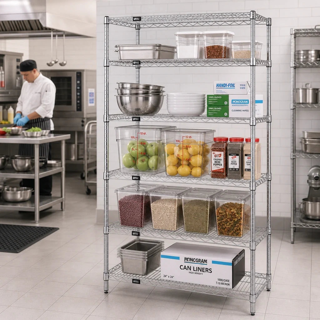 Quantum WR63-1436S-5 5-Shelf 36"W x 14"D x 63"H 304 Stainless Steel Wire Shelving Starter Kit