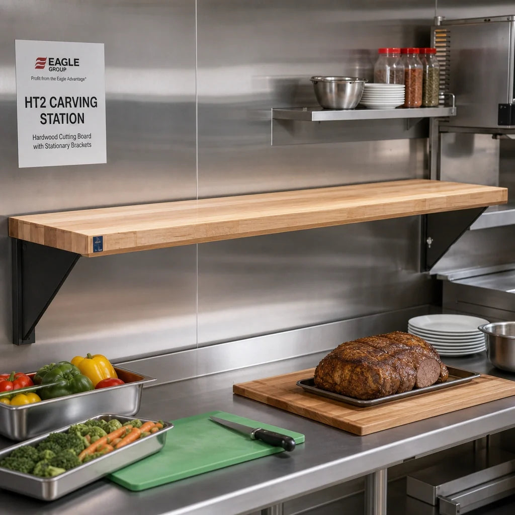 Eagle Group WB-HT2 Laminated Hardwood Cutting Board, 33 x 8 x 1-1/4 in, with Stationary Brackets