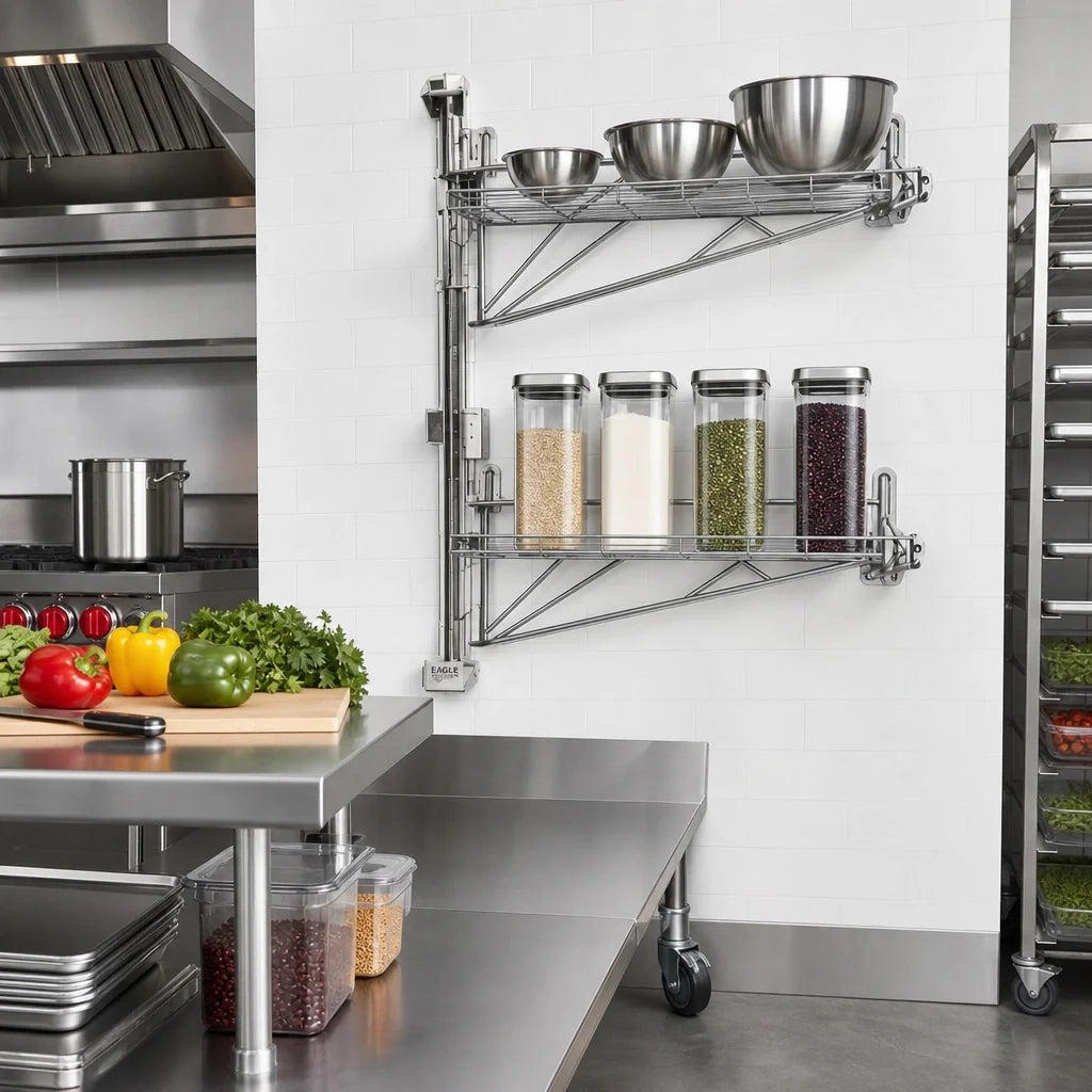 Eagle Group PWM18-2S Adjustable Wire Wall-Mount Mid Unit Kit, 18-Inch Deep Shelves, 33-Inch Post, Stainless Steel