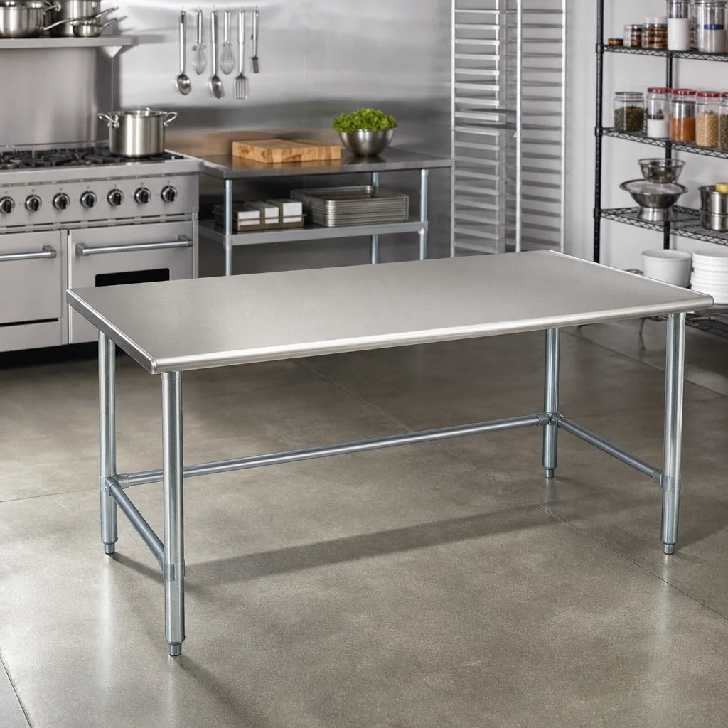 Eagle Group Budget Series T3672GTB 72 x 36-Inch Flat-Top Stainless Steel Work Table with Galvanized Open Base