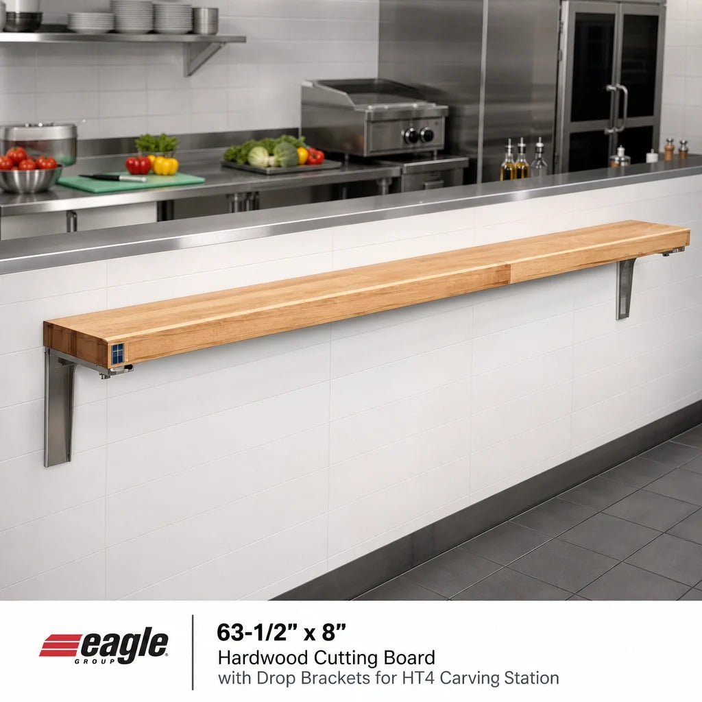 Eagle Group WB-DB-HT4 Hardwood Cutting Board with Drop Brackets, 63-1/2" x 8" x 1-1/4"