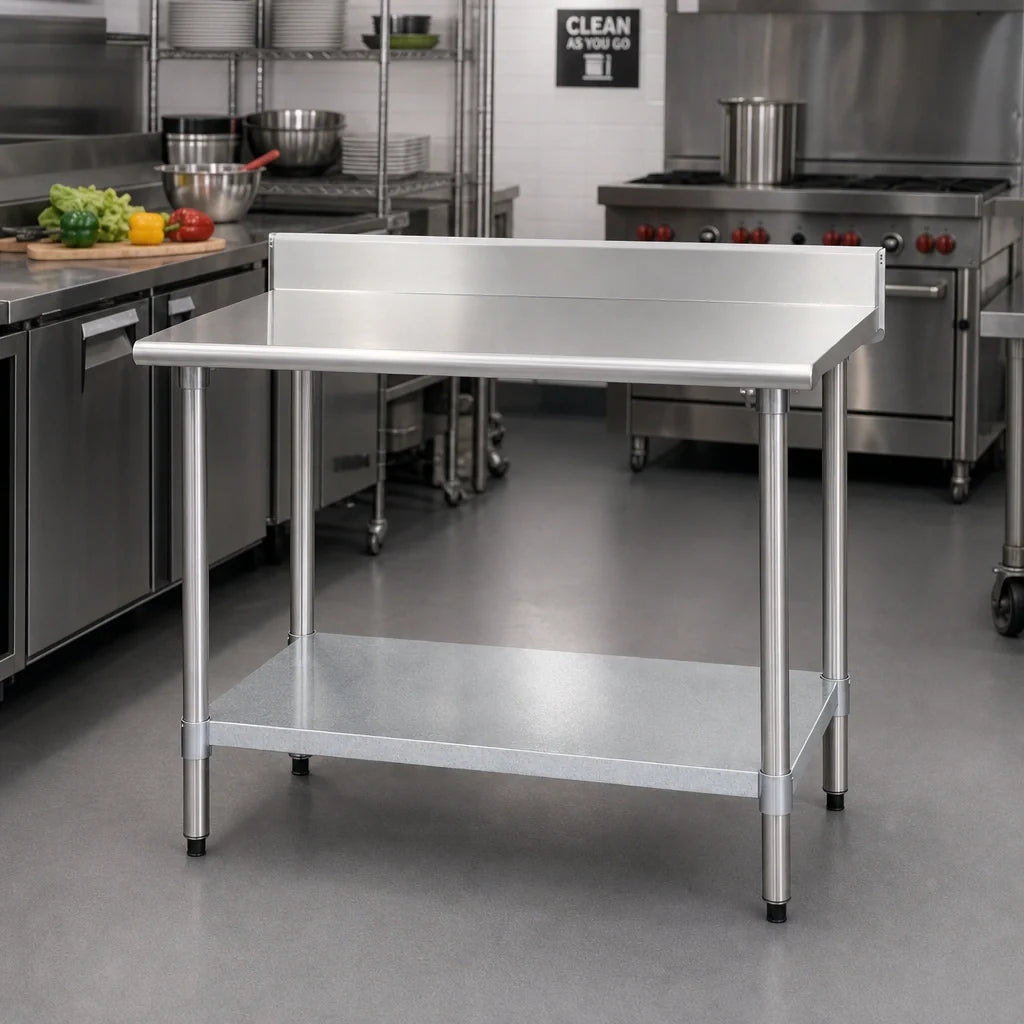 Eagle Group Spec-Master T2430E-BS 30" x 24" Stainless Steel Work Table with 4-1/2" Backsplash and Adjustable Galvanized Undershelf
