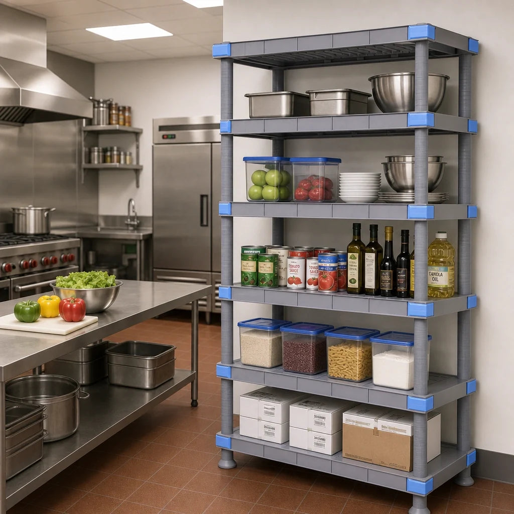 Quantum Millenia QP247286SS-5 Stationary Polymer Shelving Starter Unit, 72"W x 24"D x 86"H, 5 Solid Shelves, Gray