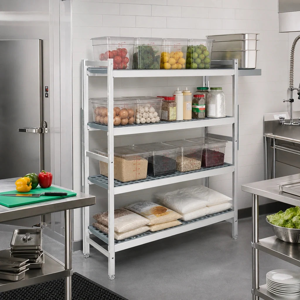 Fermod Fermostock 4R64B66 4-Tier Starter Polymer Shelving Unit, 64" W x 18" D x 66" H, Perforated