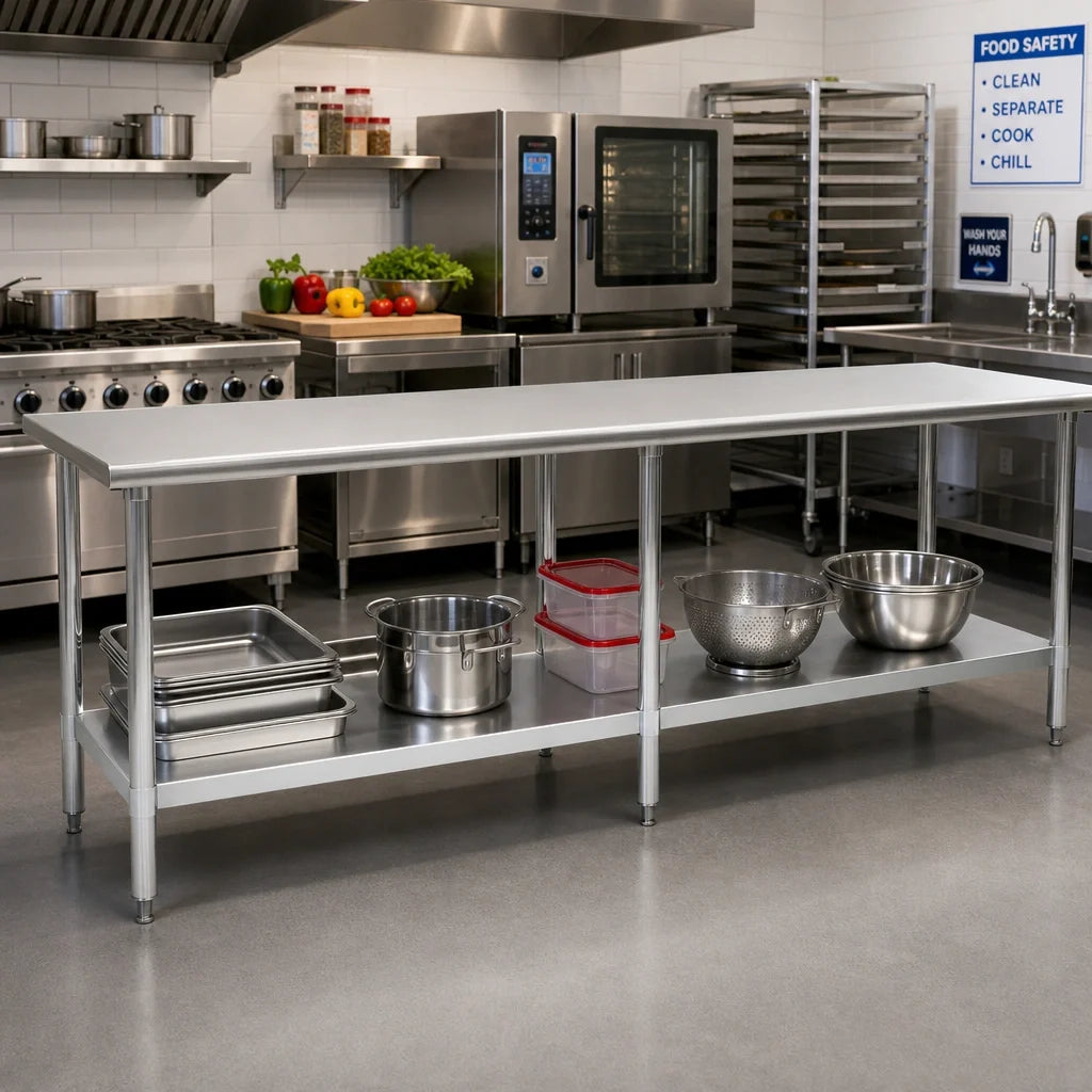 Eagle Group Spec-Master T36144E 144 x 36-Inch 14-Gauge 300 Series Stainless Steel Work Table with Adjustable Galvanized Undershelf