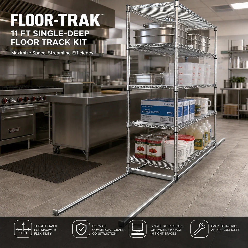 Eagle Group Floor-Trak SDFT-11 11-Ft Single-Deep Anodized Aluminum Floor Track Kit with End Stops for Wire Shelving