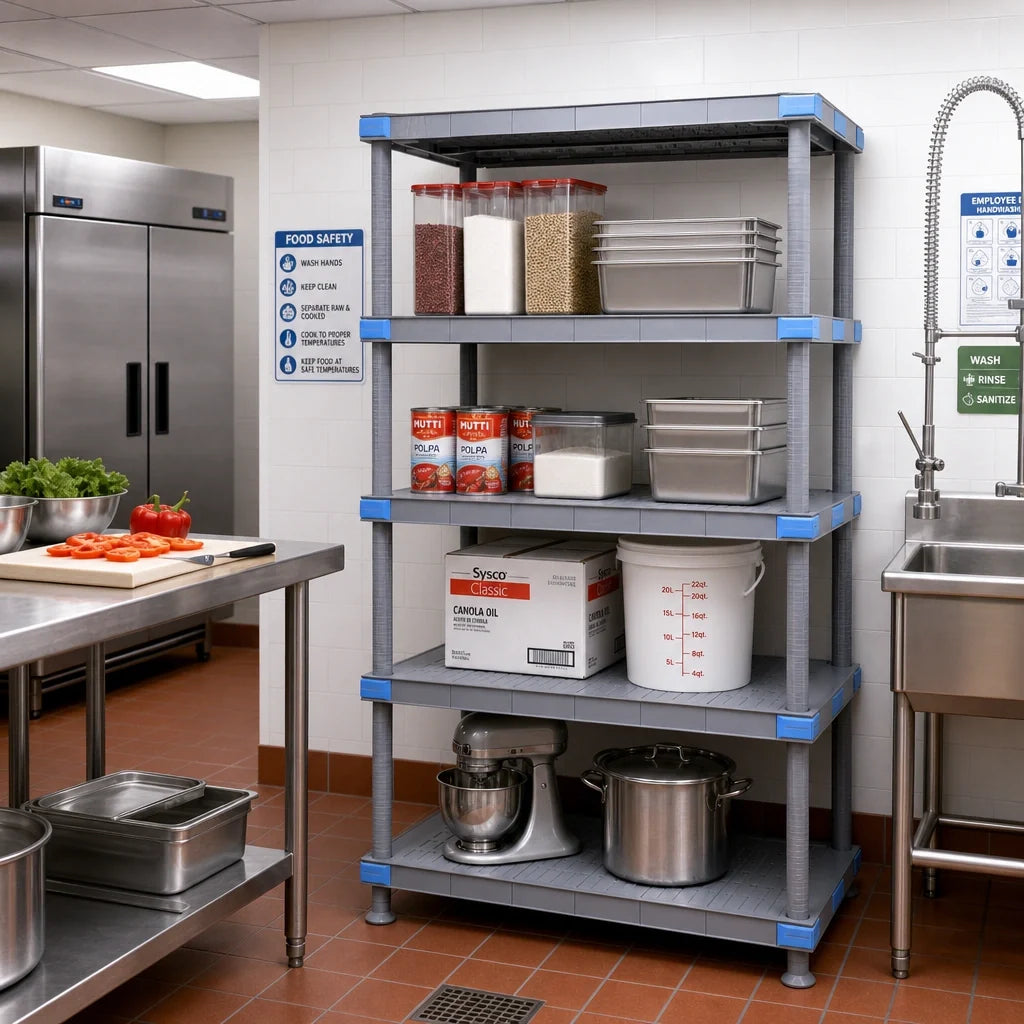 Quantum QP246062SS-4 Polymer Shelving Unit, 60"W x 24"D x 62"H, 4 Solid Shelves, 2,000-lb Capacity, Gray