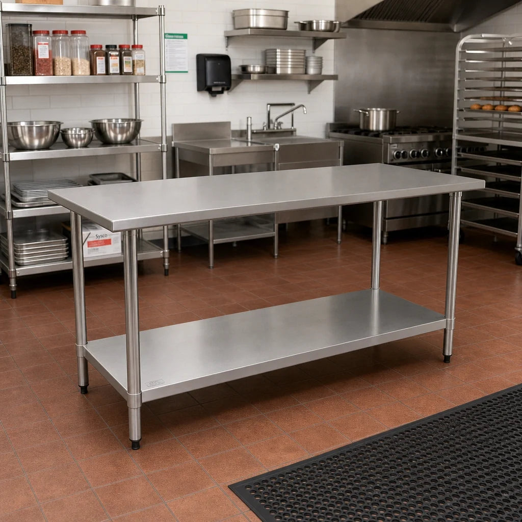 Eagle Group BlendPort® BPT-3084SB 84 x 30-Inch 430 Stainless Steel Work Table with Adjustable Undershelf and Rolled Edges