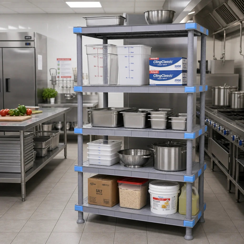 Quantum QP246050SS-4 4-Shelf All-Polymer Shelving Unit with Dunnage Stand, 60"W x 24"D x 50"H, 2000 lb Capacity, Gray