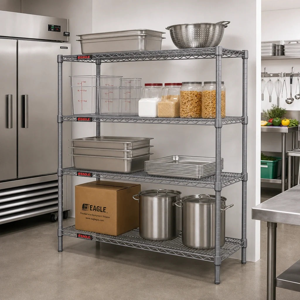 Eagle Group Valu-Master S4-74-2160V 4-Tier Starter Wire Shelving Unit, 60"W x 21"D x 74"H, Pewter Gray Epoxy