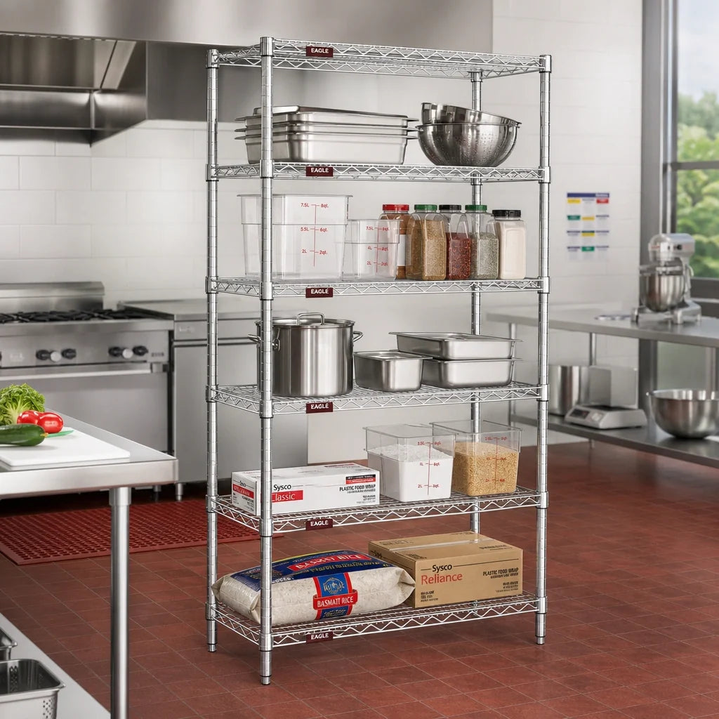 Eagle Group S5-86-2172C 5-Tier Stationary Starter Wire Shelving Unit, 72"W x 21"D x 86"H, Chrome-Plated