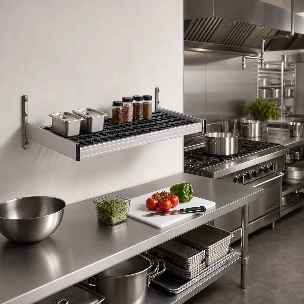 Fermod WSA31 Vented Wall-Mounted Shelf, 31"W x 14"D, Anodized Aluminum, Removable Polymer Inserts