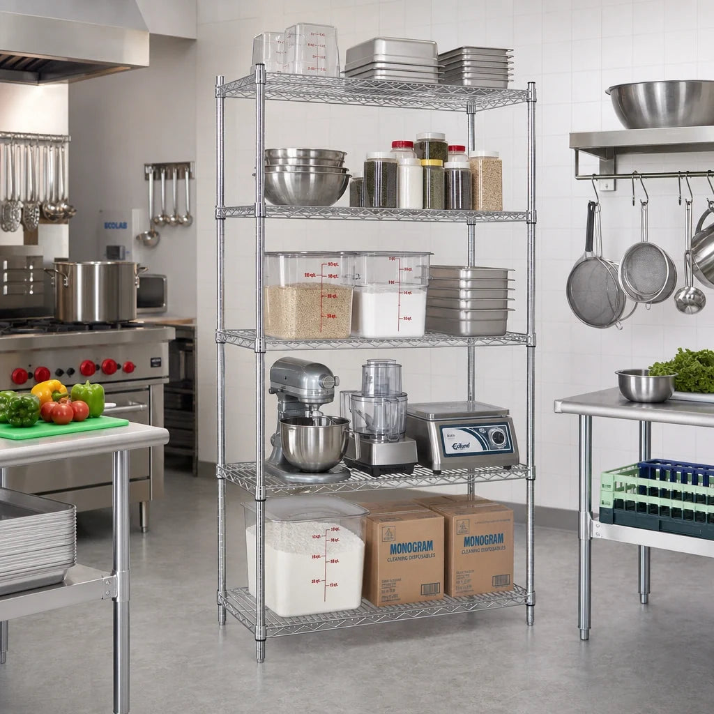Eagle Group S5-86-1848C 5-Tier Chrome Wire Shelving Starter Unit, 48"W x 18"D x 86"H
