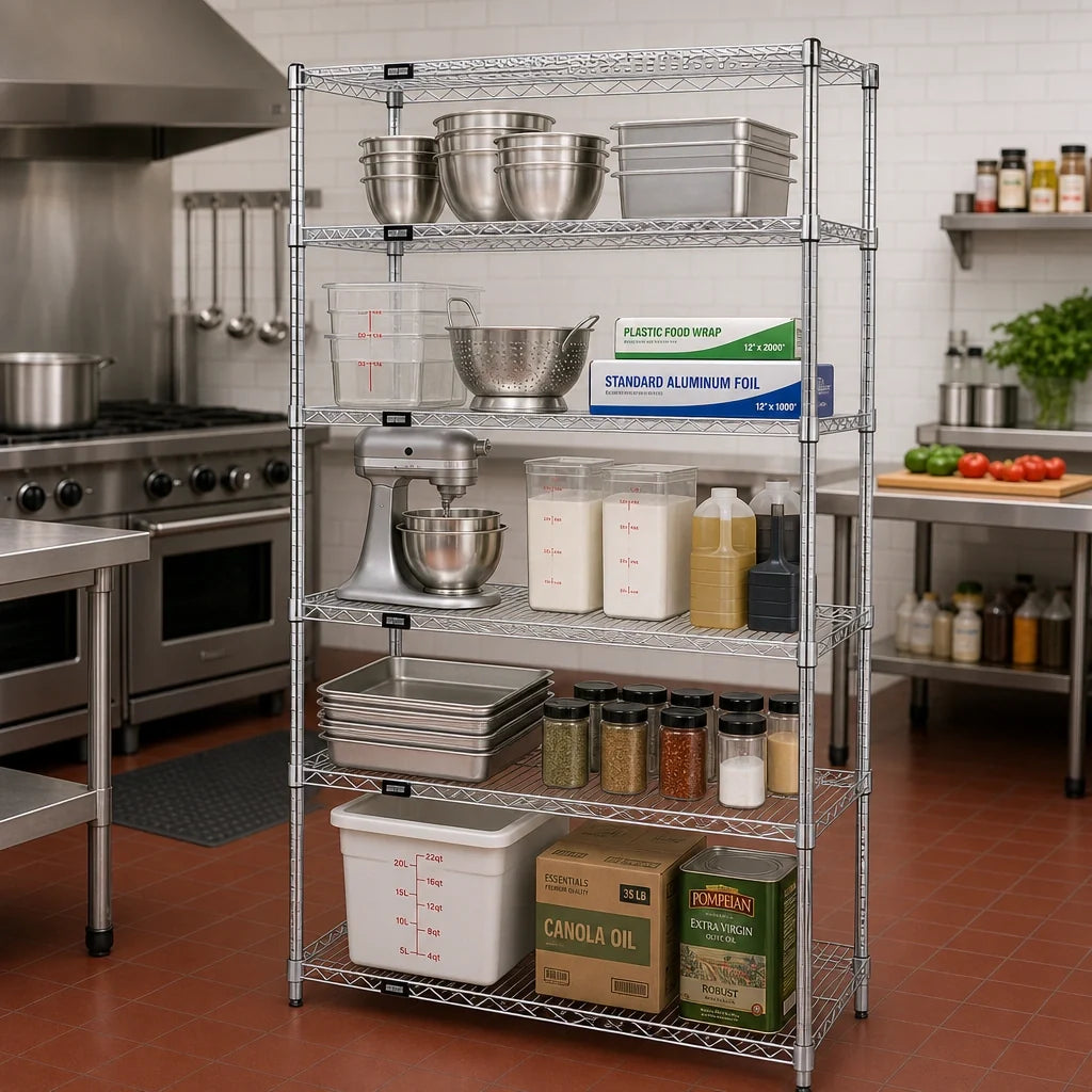 Quantum WR86-3036C-5 Stationary Chrome Wire Shelving Starter Unit, 36"W x 30"D x 86"H, 5 Shelves