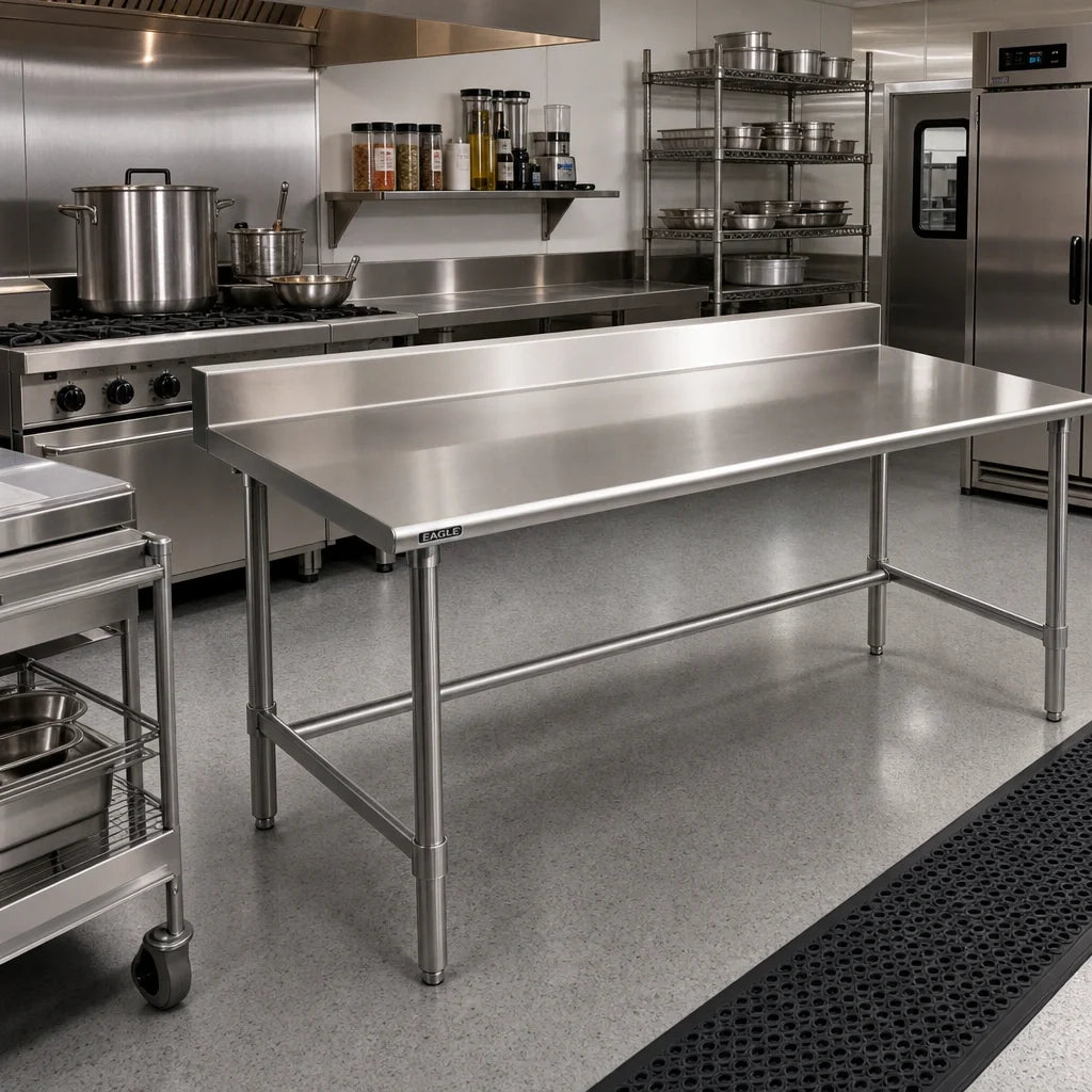 Eagle Group Deluxe T2484STEB-BS 84-Inch Stainless Steel Work Table, 24-Inch Deep, 4-1/2-Inch Backsplash, Open Base