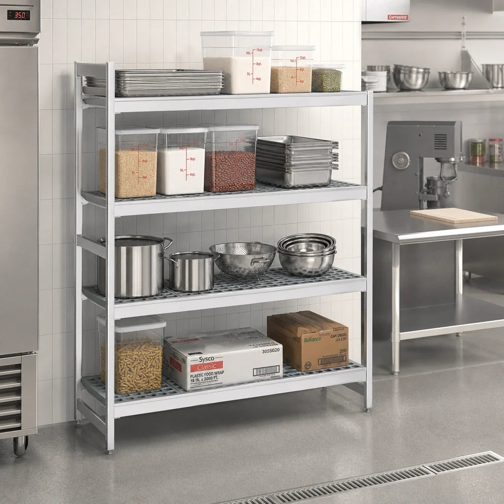 Fermod Fermostock 4R47B66-E 4-Tier Polymer Shelving Add-On Unit, Aluminum, Gray, 66"H x 47"W x 18"D
