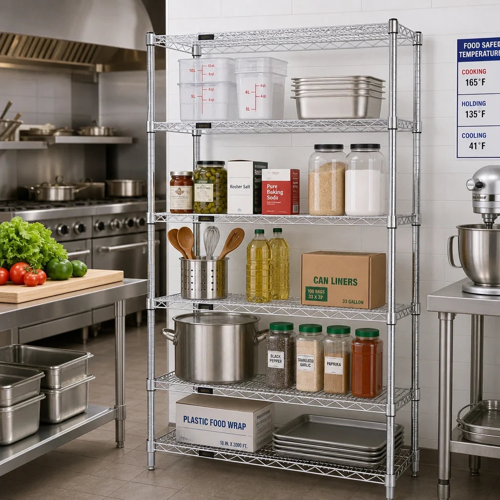 Quantum WR74-1830C-5 30" W x 18" D x 74" H Chrome Wire Shelving Starter Unit with 5 Shelves