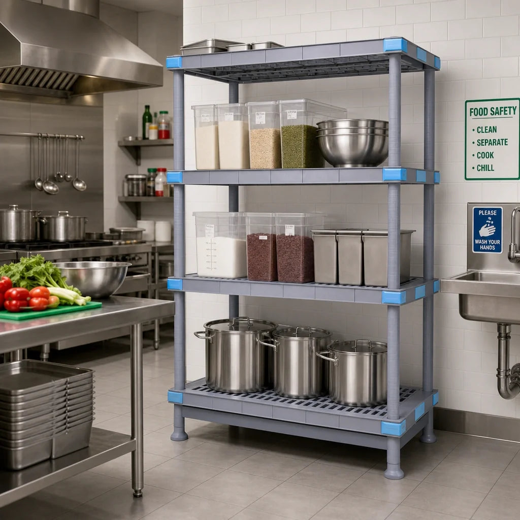 Quantum Millenia QP247274VS-4 4-Shelf Polymer Shelving Starter Unit with Dunnage Stand, 72"W x 24"D x 74"H, Gray