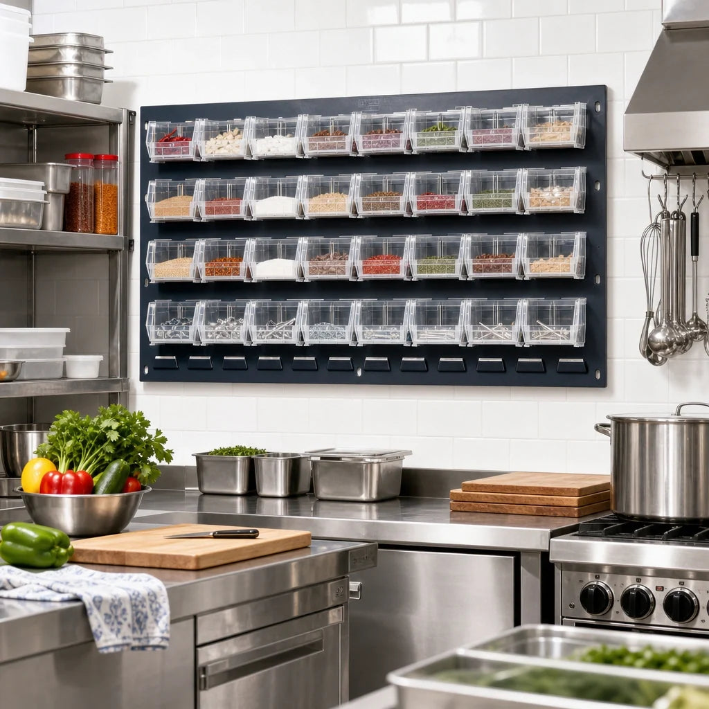 Quantum QLP-3619-220-32CL Wall-Mounted Louvered Panel Starter Unit with 32 Clear Bins, 36 x 8 x 19 Inches