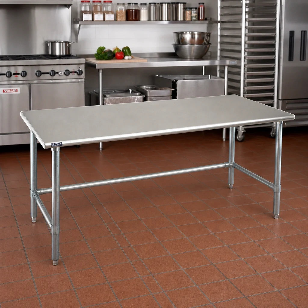 Eagle Group Budget Series T2472GTB 72 x 24 Inch 430 Stainless Steel Flat-Top Work Table, Rolled Edges, Galvanized Open Base