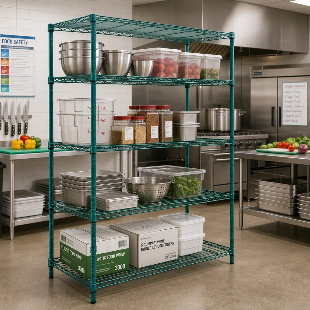 Quantum RWR72-2436LDP 4-Tier Stationary Wire Shelving Unit, 36W x 24D x 72H, Green Epoxy Finish