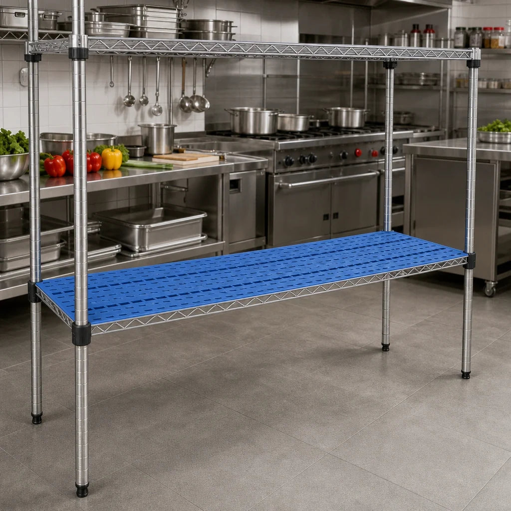 Eagle Group QuadPlus QPF-QA2172V-BS Solid Polymer Shelf Mat, 72 x 21 Inches, Blue, Gray Epoxy Wire Frame Case of 2