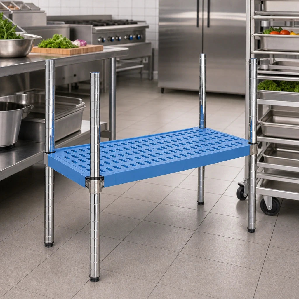 Eagle Group QuadPlus QPF-2442C-BS Solid Blue Polymer Shelf Mat with Chrome Wire Frame, 42 x 24 Inches Case of 4