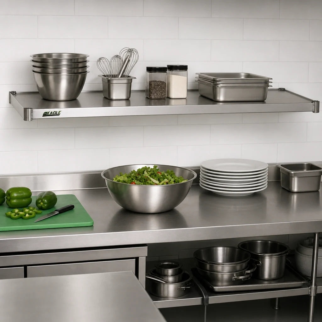 Eagle Group SS1454S 54" x 14" Solid Stainless Steel Shelf with Marine Edge, 400 lb. Capacity Case of 2