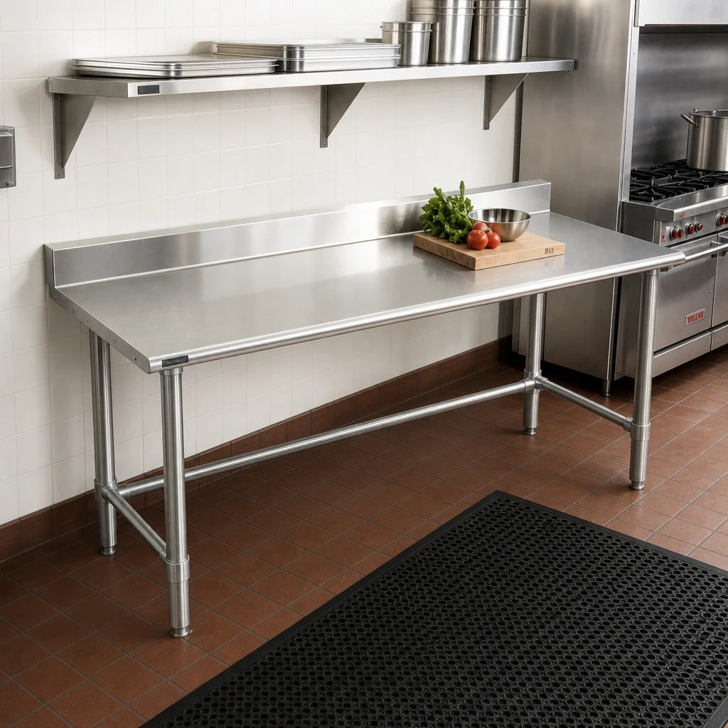 Eagle Group Spec-Master T24144STE-BS 144" x 24" Stainless Steel Work Table with 4-1/2" Backsplash, 14-Gauge 300 Series Top