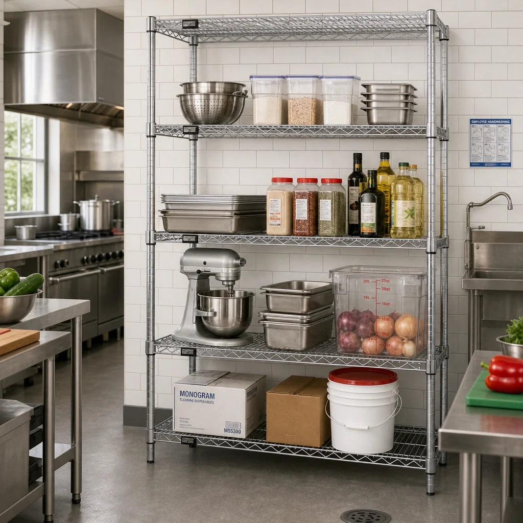 Quantum WR86-1460C Wire Shelving Starter Unit, 4-Shelf, Stationary, Chrome, 60"W x 12"D x 86"H