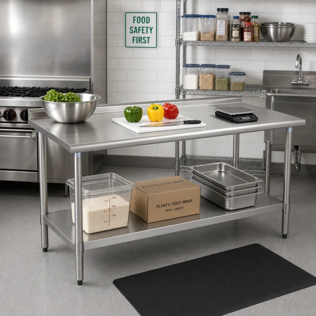 Eagle Group BlendPort® BPT-2484SB-UT 84 x 24-Inch 430 Stainless Steel Work Table with Rear Upturn and Adjustable Undershelf