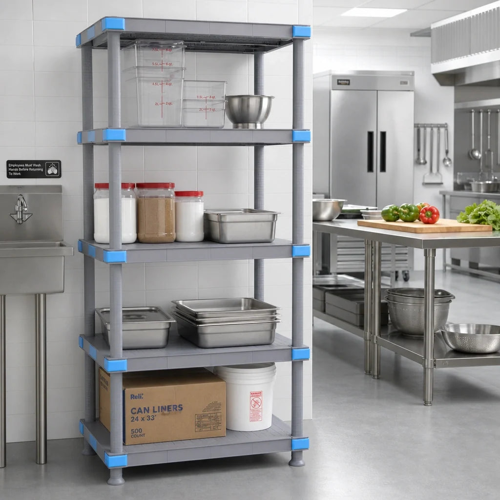 Quantum Millenia QP182462SS-4 Polymer Stationary Starter Shelving Unit, 24"W x 18"D x 62"H, 4 Solid Shelves, Gray