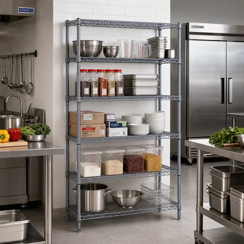 Quantum WR63-1436GY-5 36" x 14" x 63" 5-Shelf Wire Shelving Starter Unit, Gray Epoxy Finish