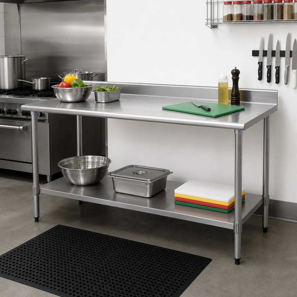 Eagle Group BlendPort® BPT-2484SB-BS 430 Stainless Steel Work Table with Backsplash and Adjustable Undershelf, 84 x 24 Inches