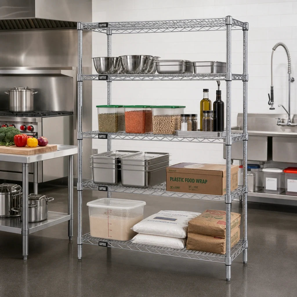 Quantum WR54-2172C 72"W x 21"D x 54"H Chrome Wire Shelving Starter Kit, 4-Shelf Stationary Unit