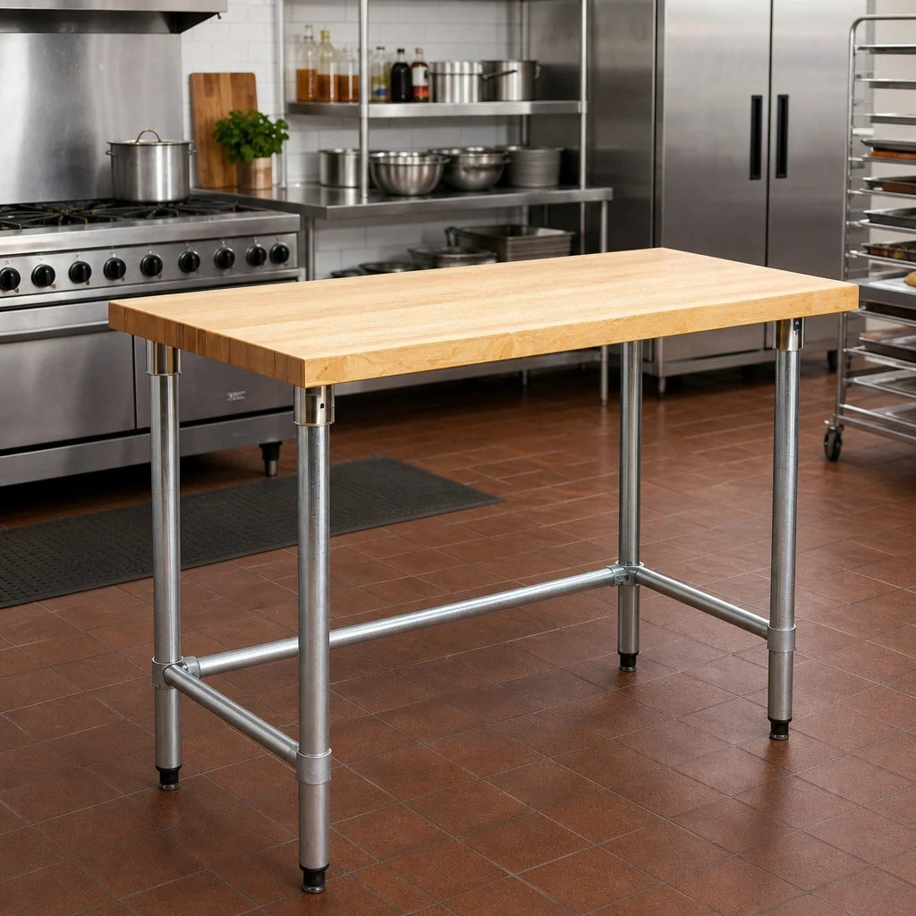 Eagle Group MT3096GT 96 x 30-Inch Hardwood Top Work Table with Galvanized Open Base, No Backsplash